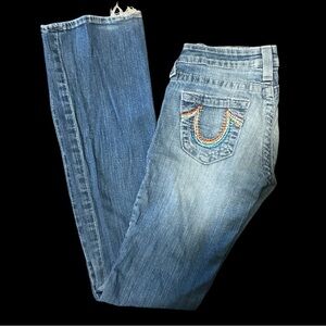 True Religion Light Blue Boot Cut Jeans with Embroidered Pocket Size 25